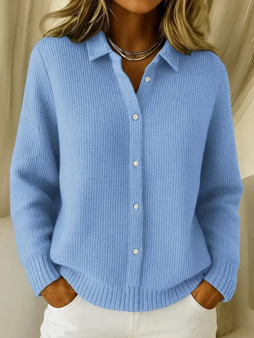 Women's Textured Knit Polo Sweater with Button Placket