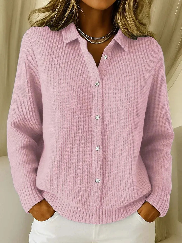 Women's Textured Knit Polo Sweater with Button Placket