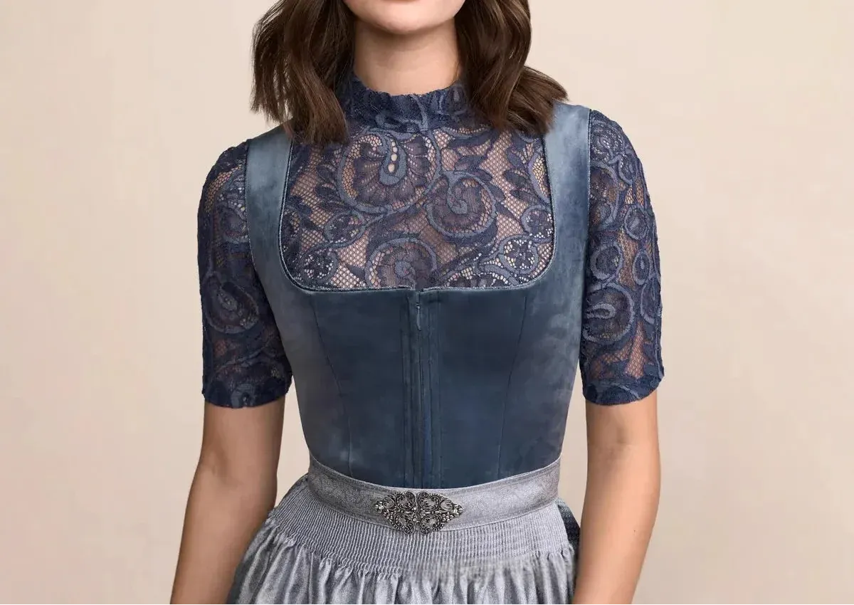 Women's Traditional Dirndl Dress with Apron and Pleated Skirt