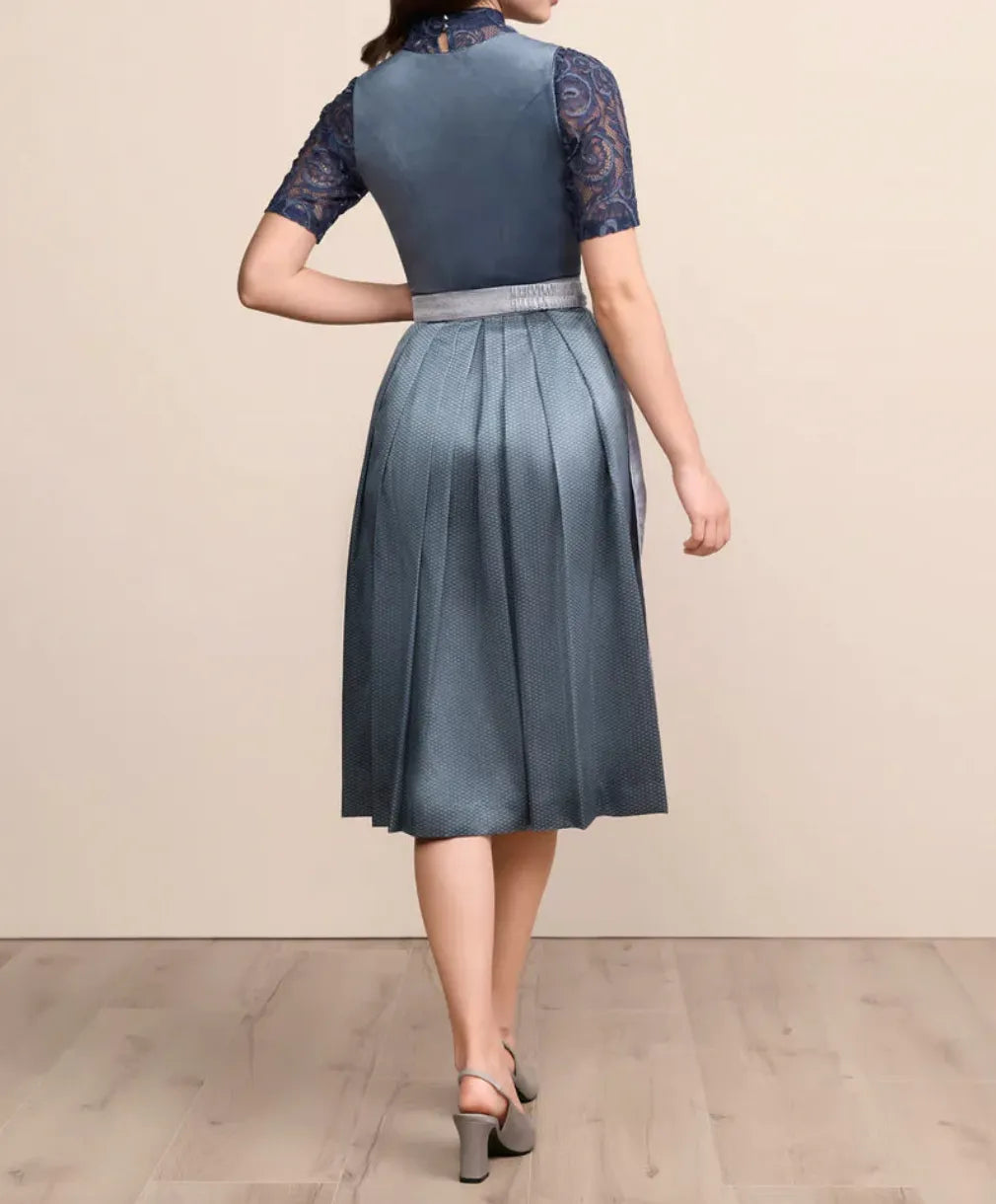Women's Traditional Dirndl Dress with Apron and Pleated Skirt
