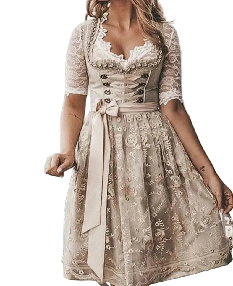 Women's Traditional Dirndl Dress with Lace Blouse