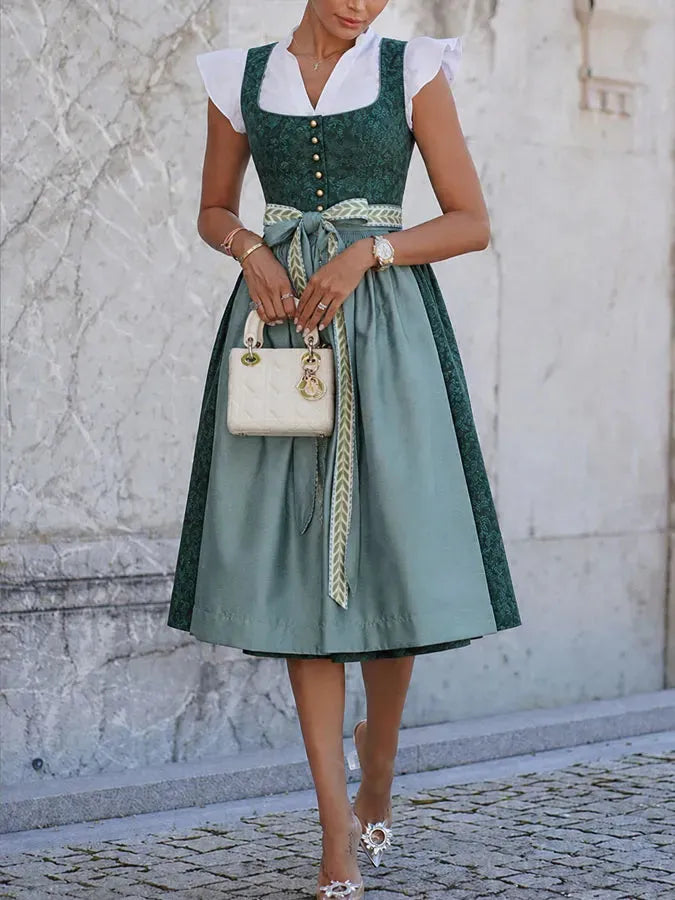 Women's Woven Dress with Curved Hem and Lace-Up Detail