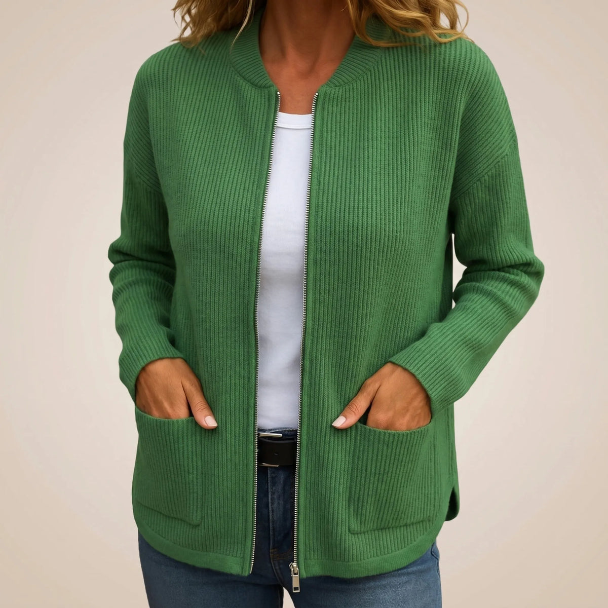 Women's Zip-Up Cardigan with Deep Front Pockets