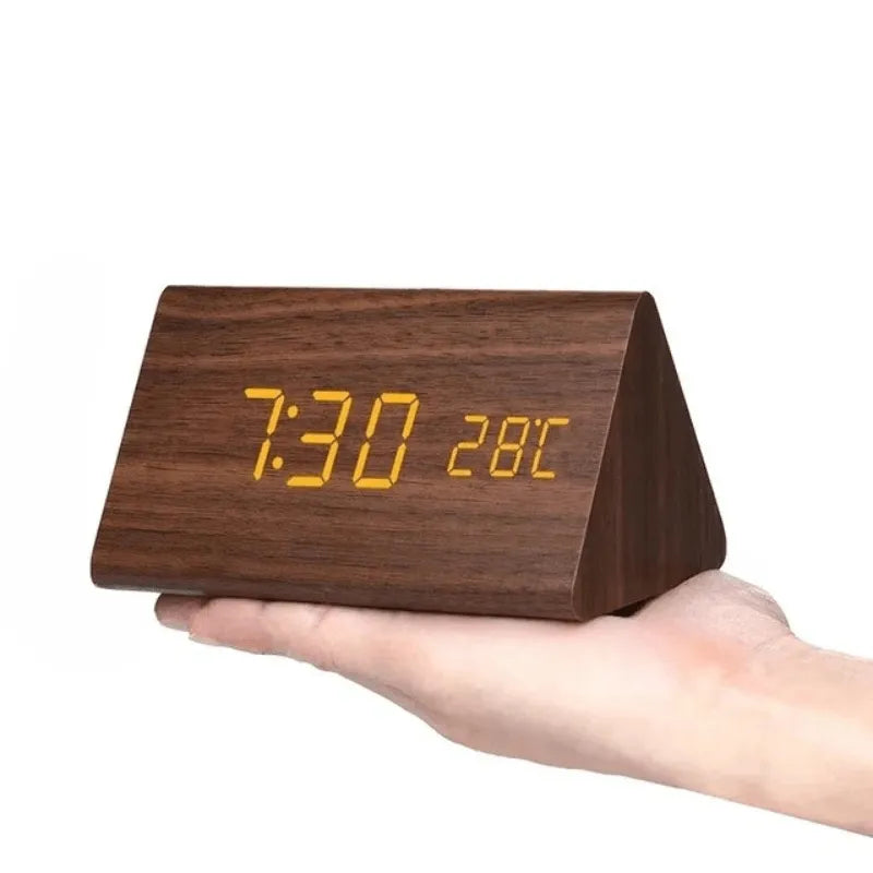 Wooden LED Alarm Clock with Voice Control