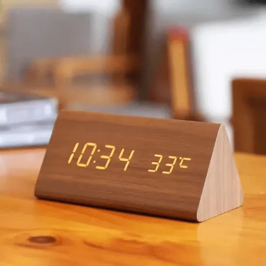Wooden LED Alarm Clock with Voice Control