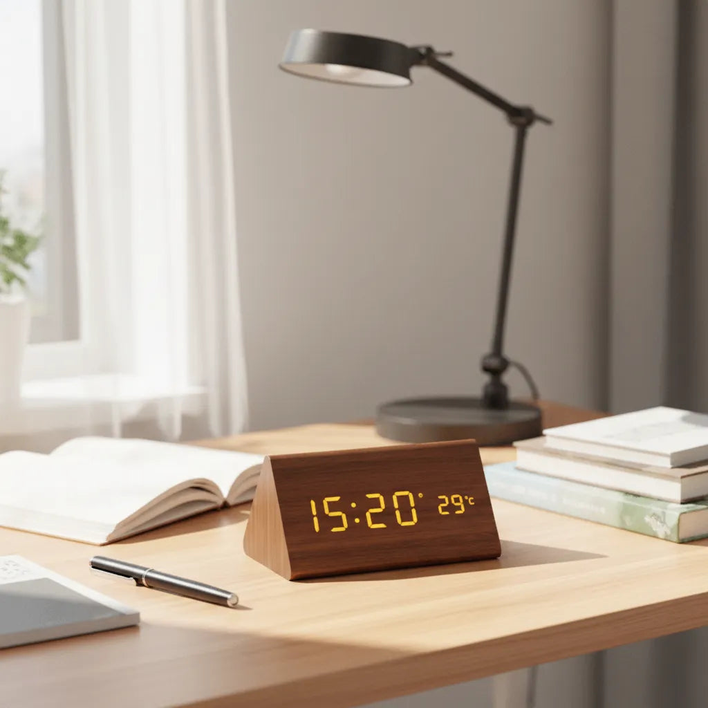 Wooden LED Alarm Clock with Voice Control