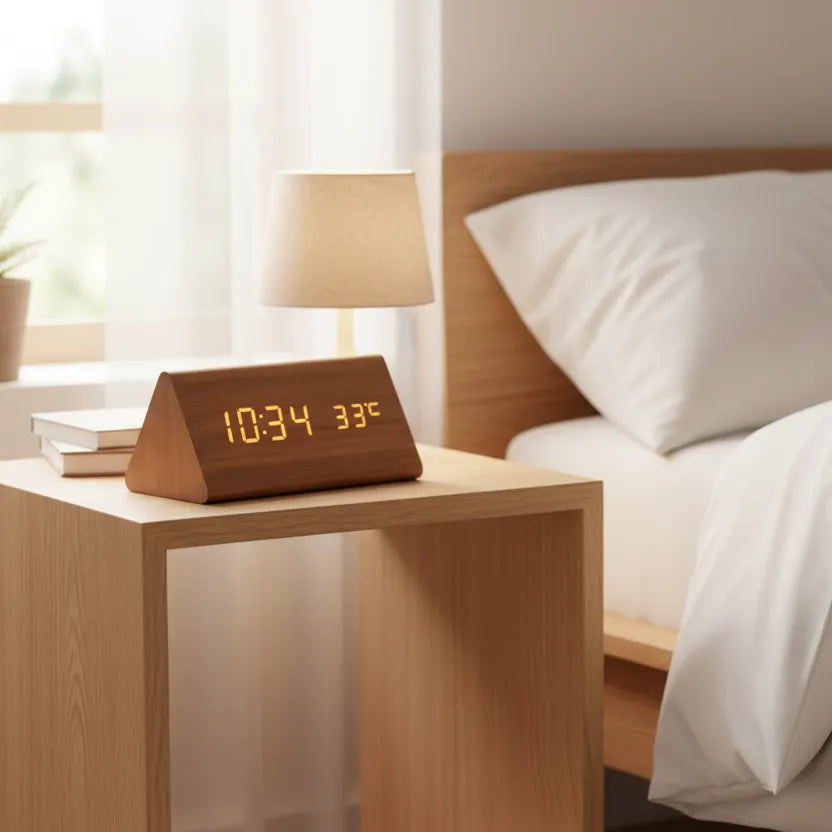 Wooden LED Alarm Clock with Voice Control
