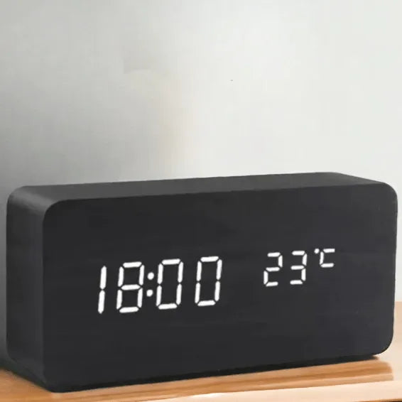 Wooden LED Alarm Clock with Voice Control