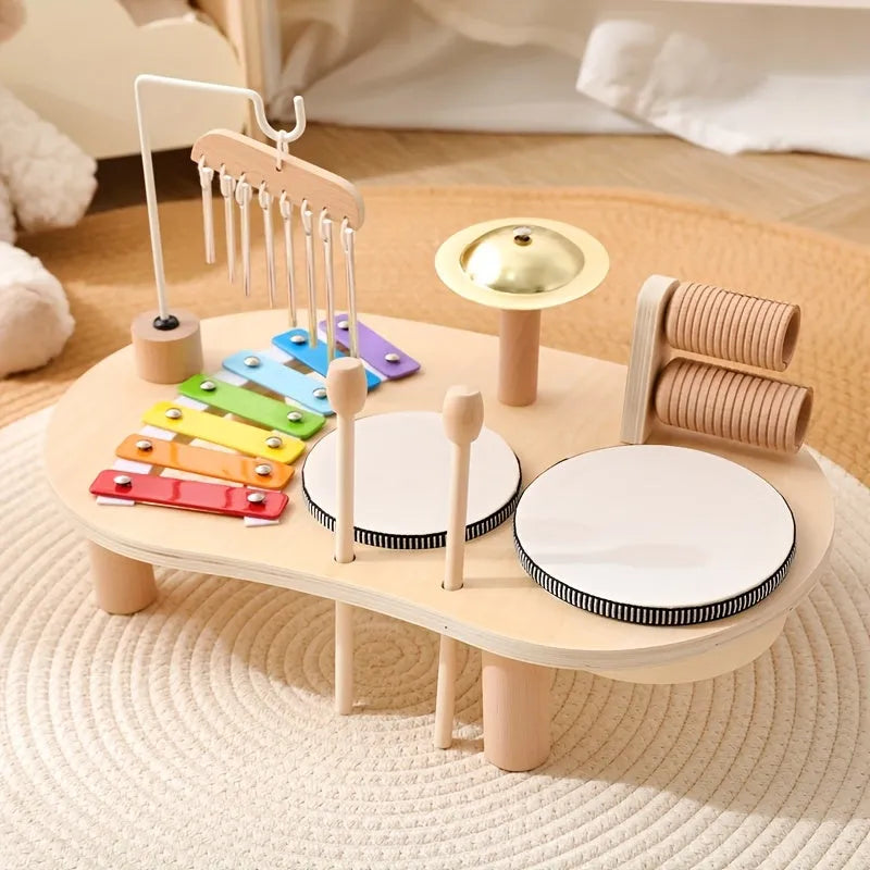 Wooden Montessori Musical Activity Table with Multi-Instrument Set