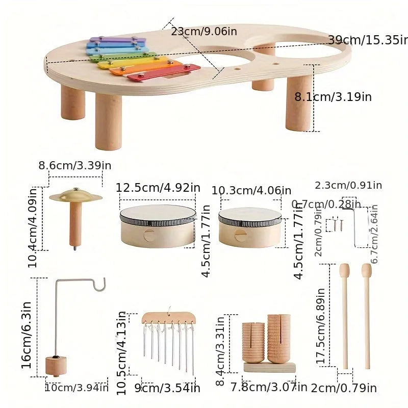 Wooden Montessori Musical Activity Table with Multi-Instrument Set