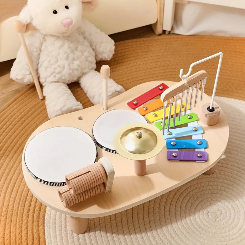 Wooden Montessori Musical Activity Table with Multi-Instrument Set