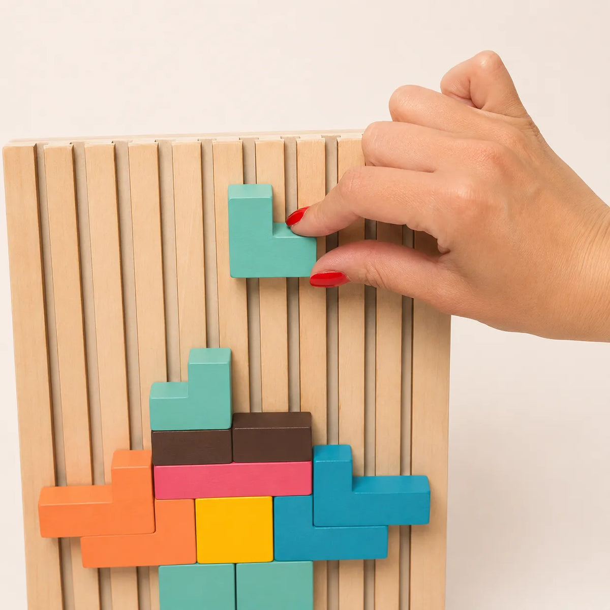 Wooden Montessori Tetris Stacking Puzzle with Challenge Cards