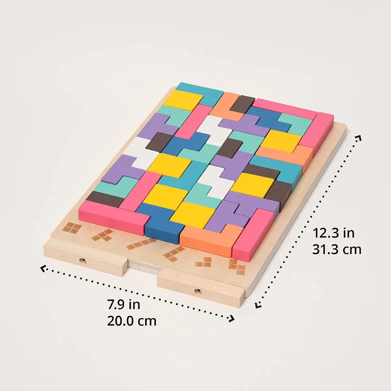 Wooden Montessori Tetris Stacking Puzzle with Challenge Cards