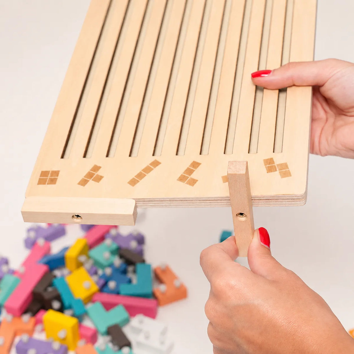 Wooden Montessori Tetris Stacking Puzzle with Challenge Cards