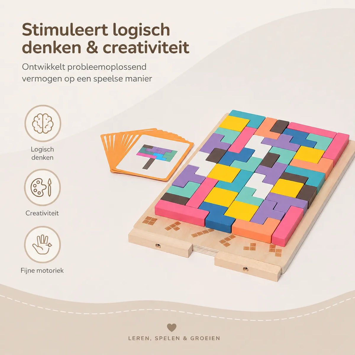 Wooden Montessori Tetris Stacking Puzzle with Challenge Cards