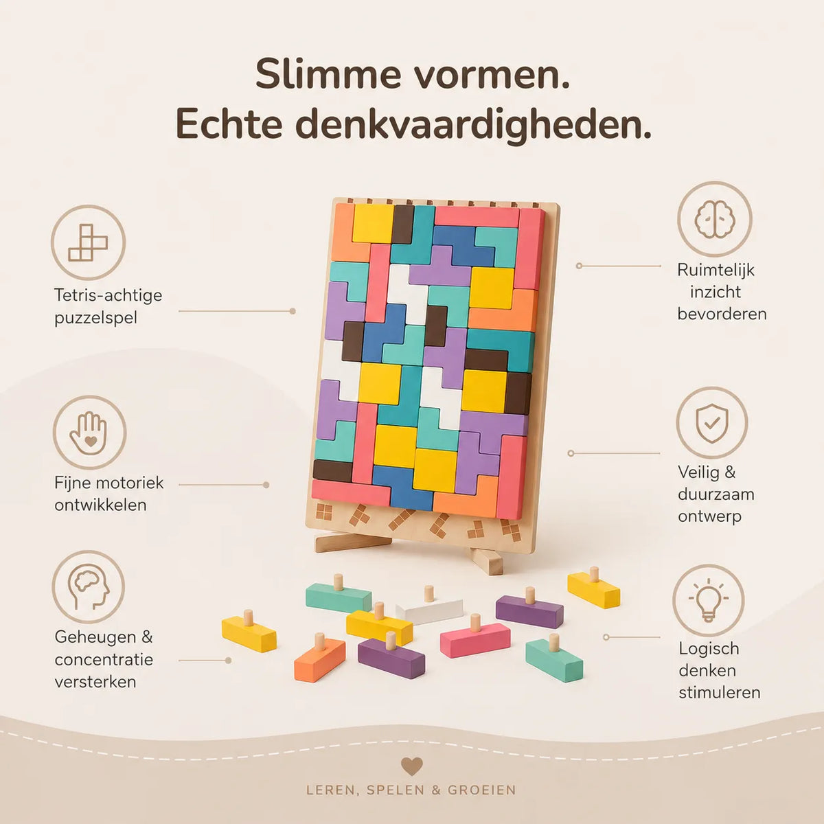 Wooden Montessori Tetris Stacking Puzzle with Challenge Cards