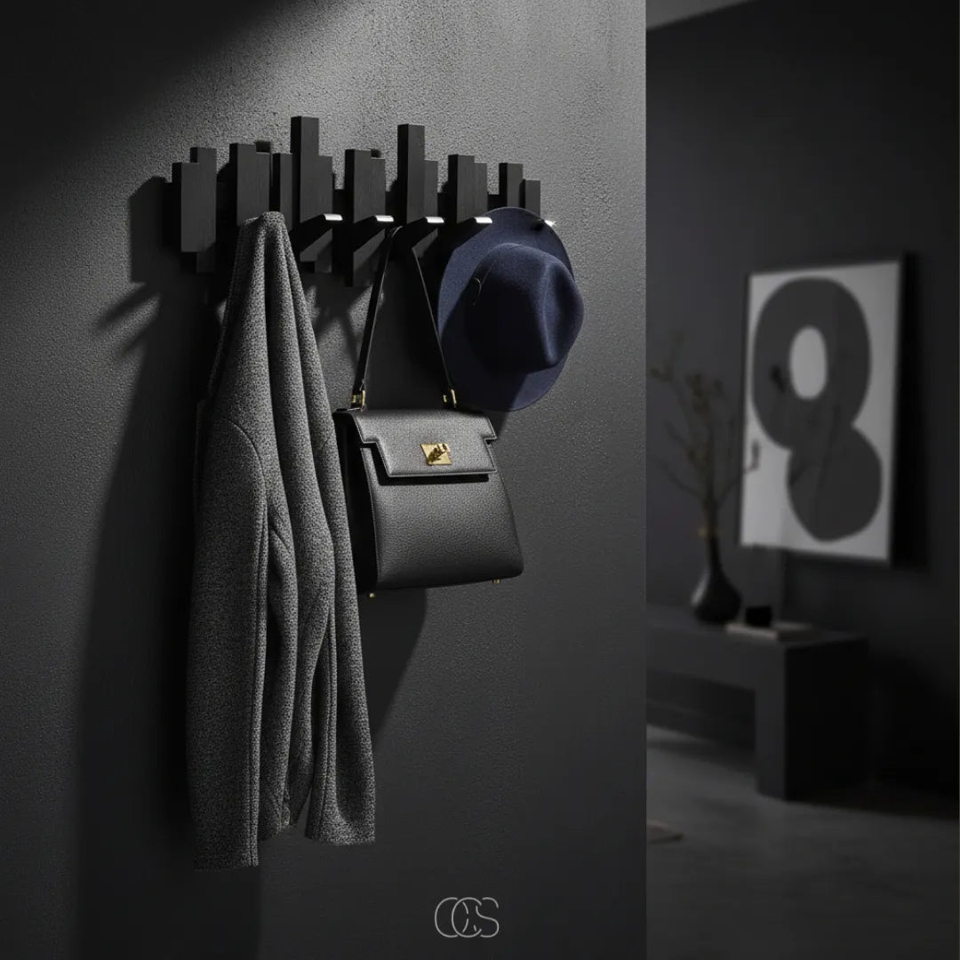 Wooden Piano Wall Coat Rack with Foldable Hooks