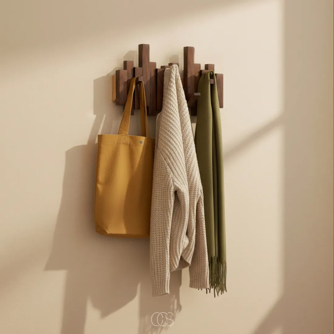 Wooden Piano Wall Coat Rack with Foldable Hooks