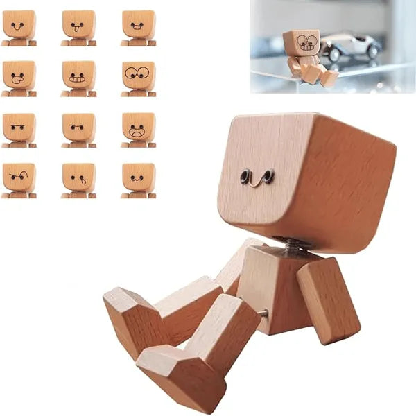 Wooden Swinging Figurine Decor with Interchangeable Faces