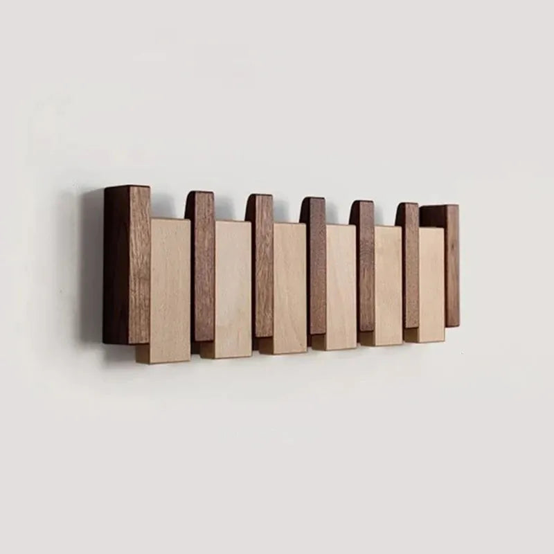 Wooden Wall Coat Rack with Foldable Hooks