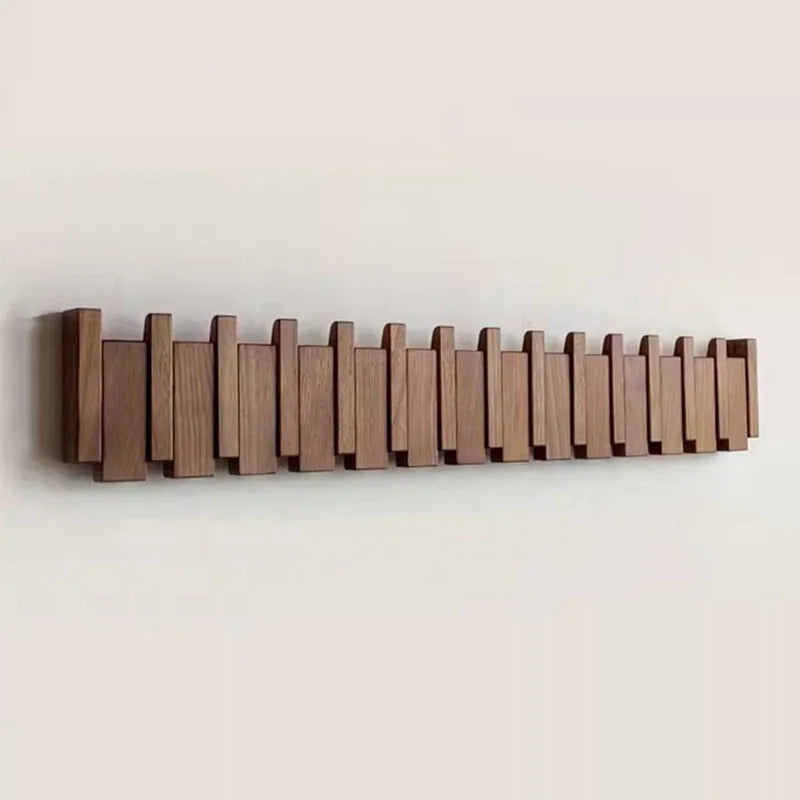 Wooden Wall Coat Rack with Foldable Hooks
