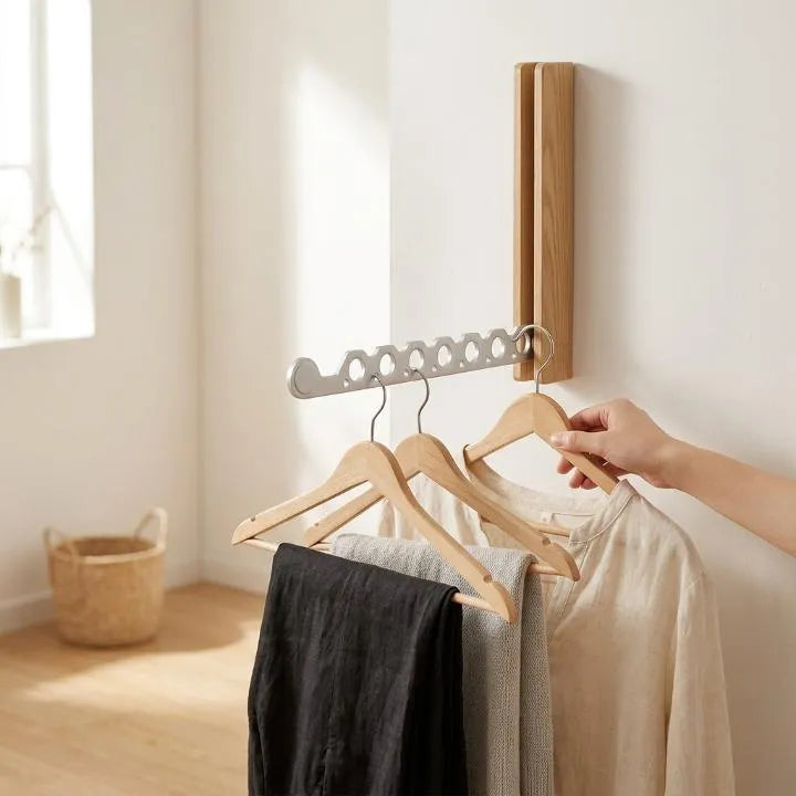 Wooden Wall-Mounted Coat Rack with Foldable Design