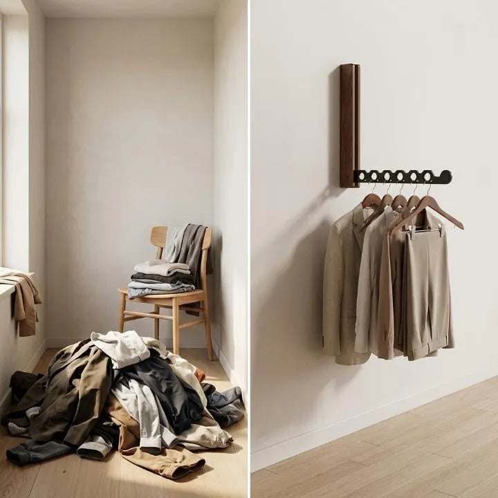 Wooden Wall-Mounted Coat Rack with Foldable Design