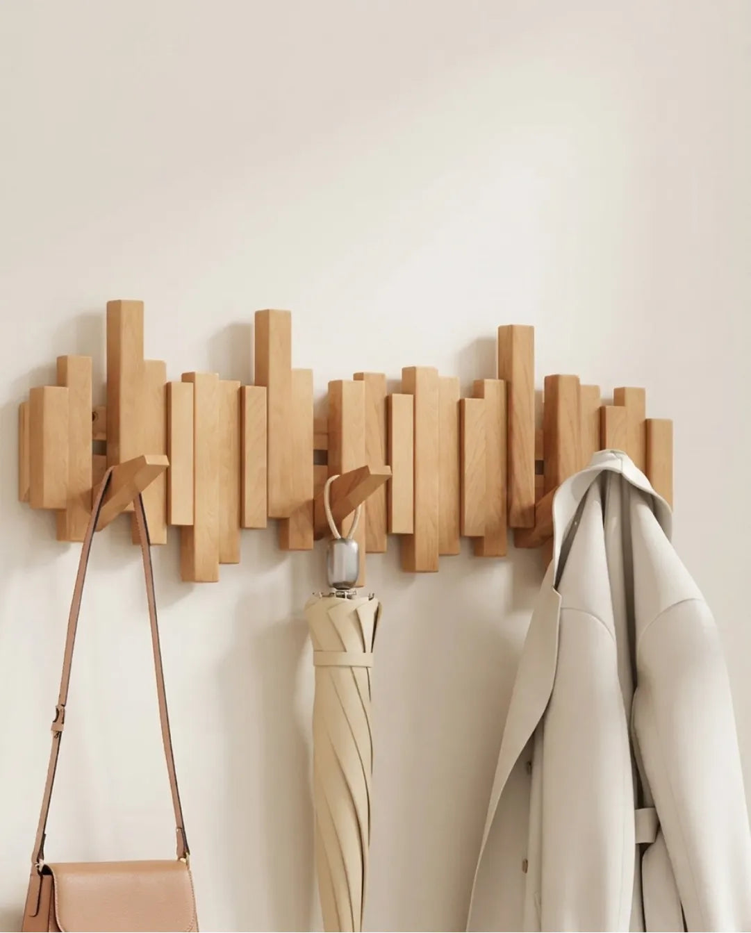 Wooden Wall-Mounted Coat Rack with Foldable Magnetic Hooks