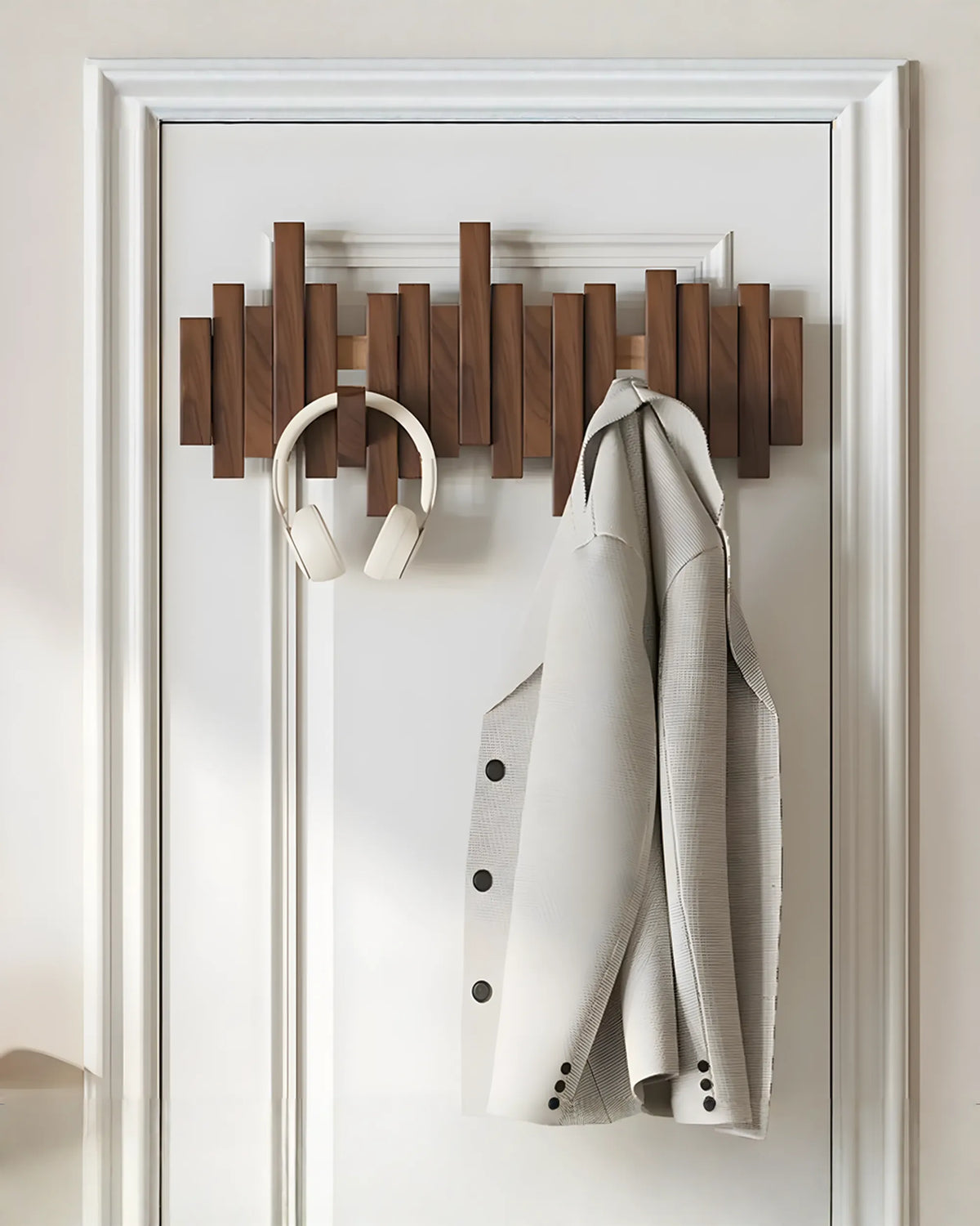 Wooden Wall-Mounted Coat Rack with Foldable Magnetic Hooks