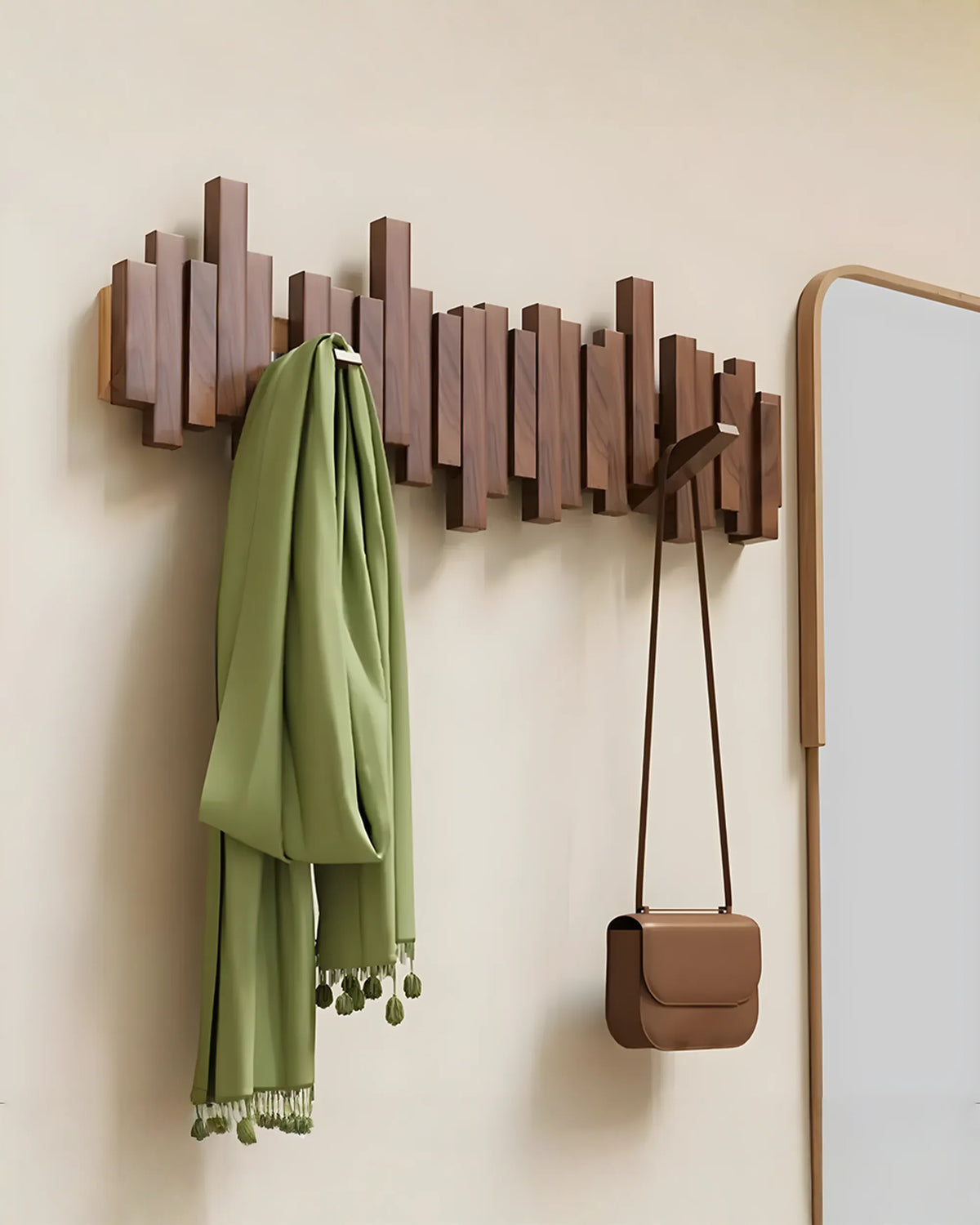 Wooden Wall-Mounted Coat Rack with Foldable Magnetic Hooks